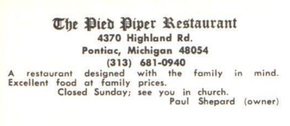 Pied Piper Restaurant - OLD POSTCARD